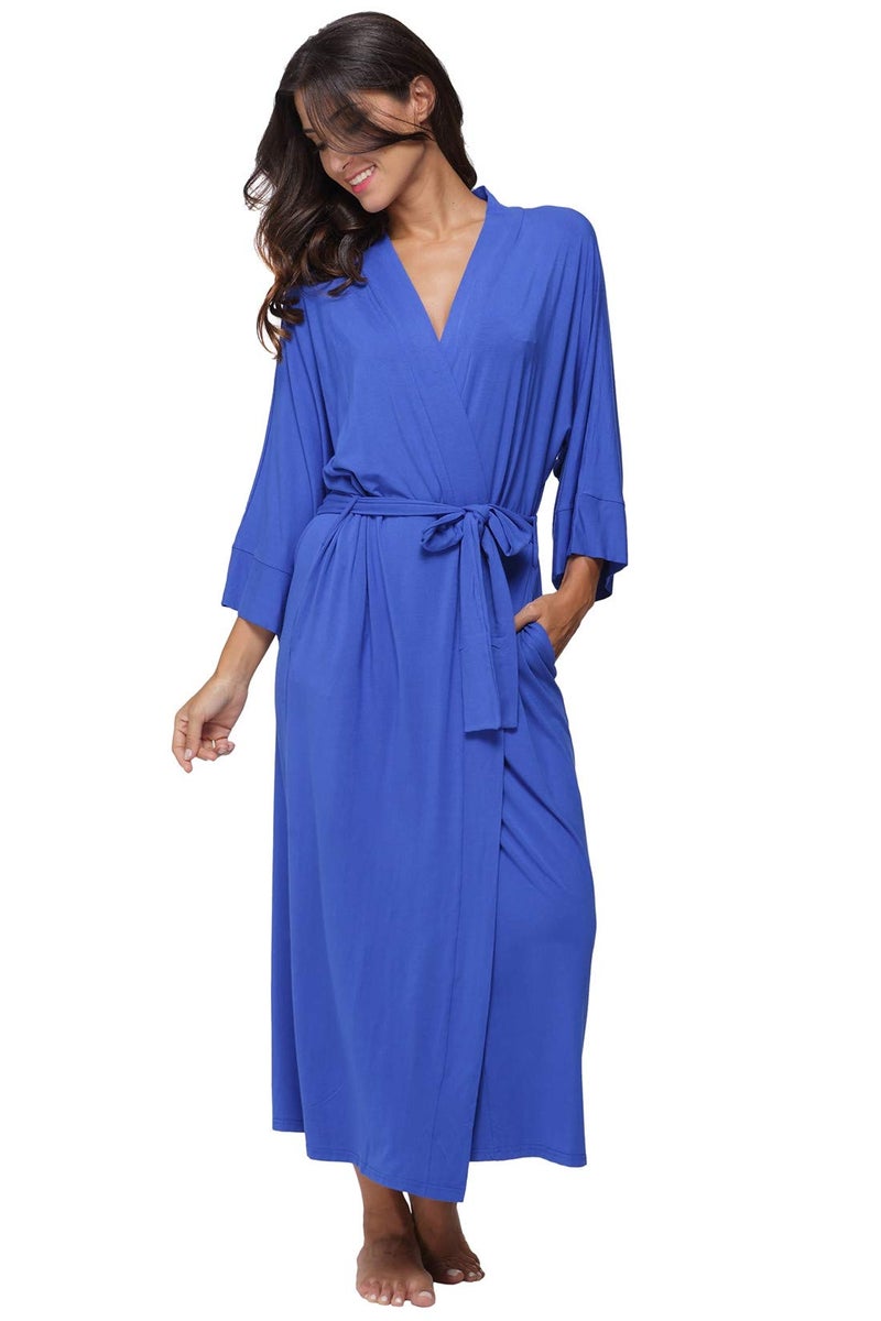 MissNina Women's Kimono Robes Maternity Long Bathrobes Soft Dressing Gown Loungewear,Blue - Image 2